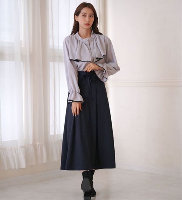 「【Ｌ～６Ｌ】【ＭａｒｉｌｙｎＳｗｅｅｔ】体型別フェミニン パイピングフリルブラウス（ブラウス）」｜詳細画像