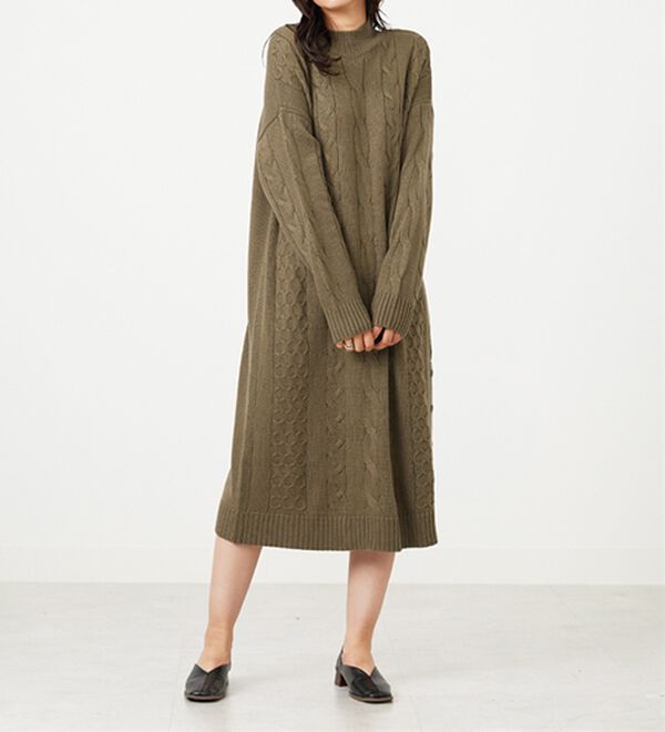 ケーブル柄ロング丈ニットワンピース - ベルーナ【公式】