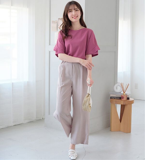 alotta（アロッタ）の「【４つの機能付】ひんやりフリル袖ブラウスＴシャツ（ブラウス）」｜詳細画像