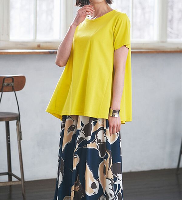 RANAN（ラナン）の「＜ＢＣ＞綿１００％ひんやりフレアーシルエットプルオーバー（カットソー）」｜イエロー