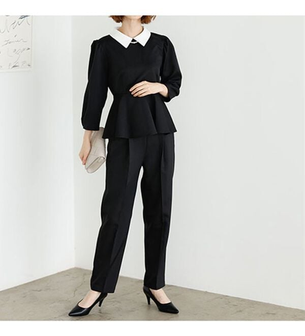 GeeRA（ジーラ）の「ミニ衿ペプラムデザインセットアップ（パンツスーツ）」｜詳細画像