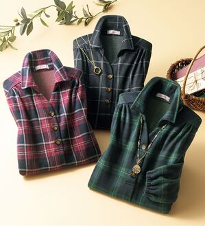 ルフラン（ルフラン）の「【３色組】伸び伸びらくちん♪かっぽうシャツ（パジャマ・ルームウェア）」｜3色組