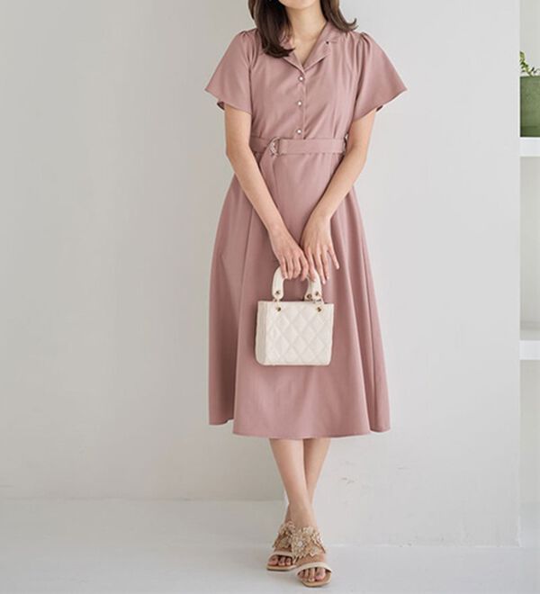 alotta（アロッタ）の「ベルト付オープンカラーフレアーワンピース（その他ワンピース）」｜詳細画像