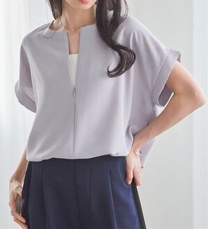 RANAN（ラナン）の「前後2WAYハーフジップブラウス（ブラウス）」｜ブルーグレー