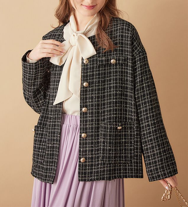 IENA別注MANTECO ラメツイードノーカラージャケット IENAイエナMANTECO