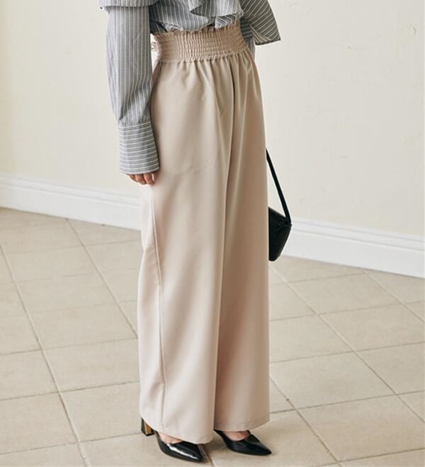 RANAN（ラナン）の「ウエストシャーリングギャザーパンツ（ワイドパンツ・ガウチョ）」｜詳細画像