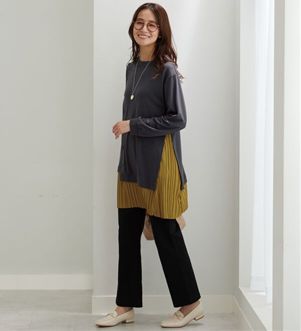 BELLUNA（ベルーナ）の「裾プリーツ切替ボタン使いチュニック（チュニック）」｜詳細画像