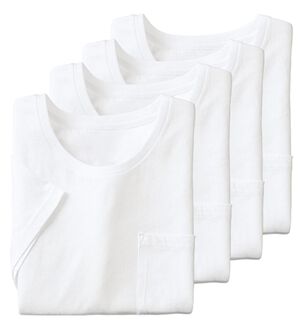 「【４枚組】綿１００％ポケット付きインナーＴシャツ（メンズＴシャツ）」｜ホワイト4枚組 半袖