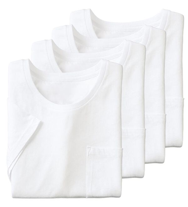 「【４枚組】綿１００％ポケット付きインナーＴシャツ（メンズＴシャツ）」｜ホワイト4枚組 半袖