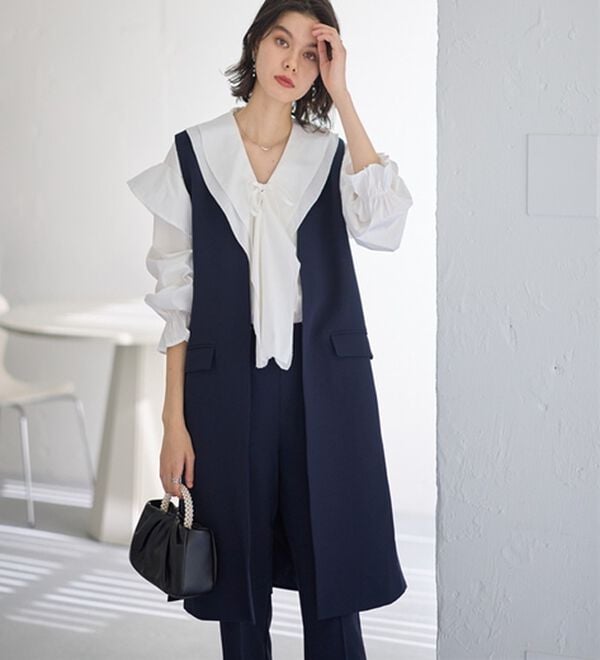 GeeRA（ジーラ）の「【２点セット】ロングジレセットアップスーツ（パンツスーツ）」｜詳細画像