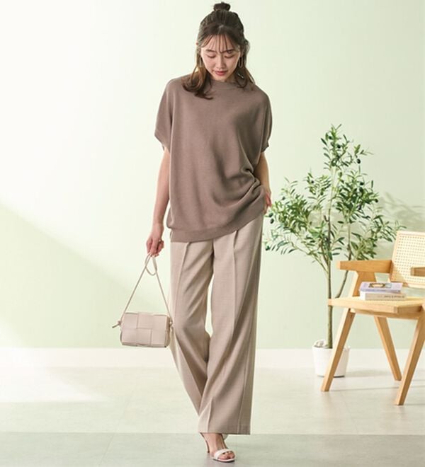 BELLUNA（ベルーナ）の「リネンタッチ美脚タックワイドパンツ（フルレングスパンツ）」｜詳細画像