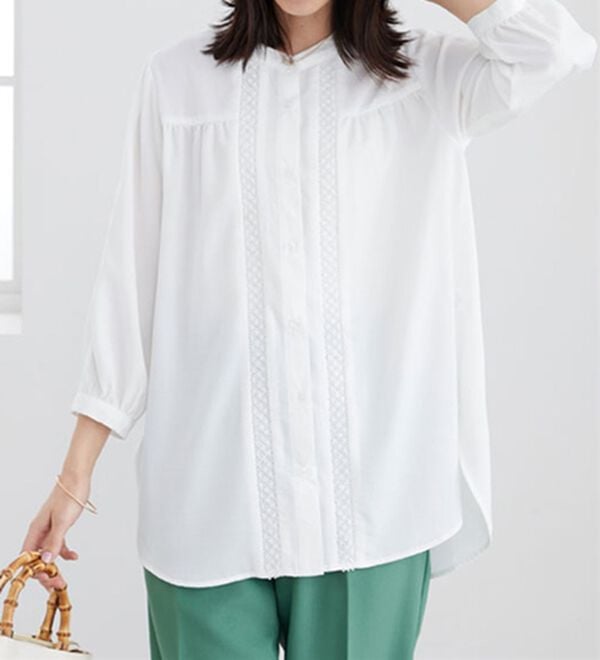 BELLUNA（ベルーナ）の「ビンテージ素材レース使いシャツチュニック（チュニック）」｜詳細画像