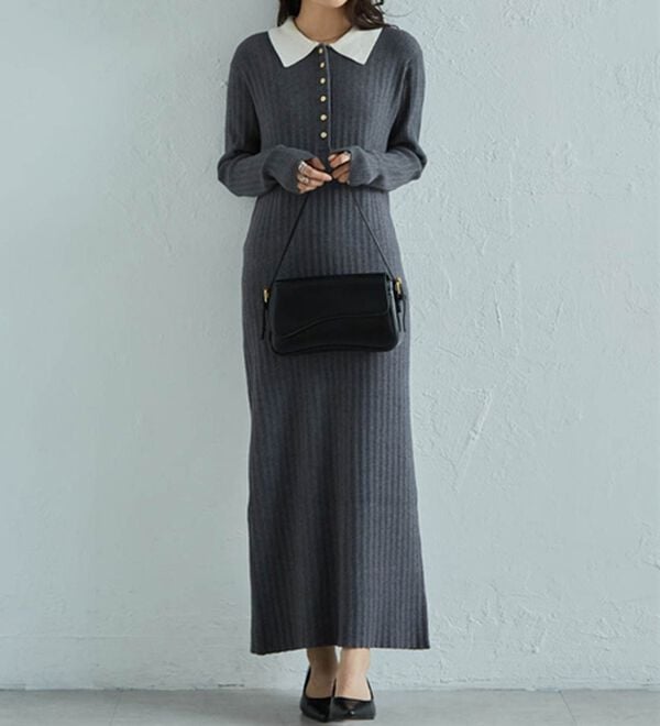 RANAN（ラナン）の「ポロカラーリブニットワンピース（ロングワンピース）」｜詳細画像