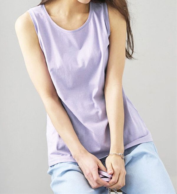 BELLUNA（ベルーナ）の「ヒンヤリ綿１００％大人顔タンクトップ（タンクトップ・キャミソール）」｜ラベンダー