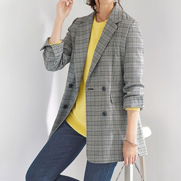 BELLUNA（ベルーナ）の「羽織るだけできちんと見え！チェック柄テーラードジャケット（テーラードジャケット）」｜詳細画像