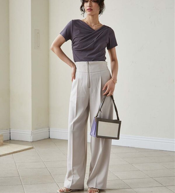 RANAN（ラナン）の「【ひんやり/UV対策】上品ドレープリブTシャツ（カットソー）」｜詳細画像