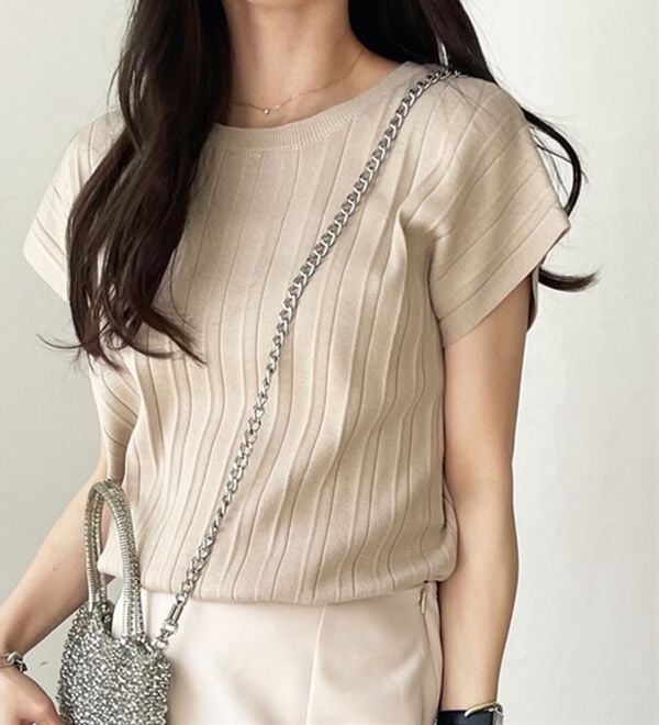 GeeRA（ジーラ）の「プリーツ編フレンチスリーブリブトップス（ニット・セーター）」｜詳細画像