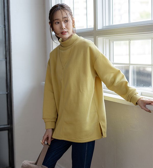 BELLUNA（ベルーナ）の「リブ使いがかわいい裏起毛トレーナー（チュニック）」｜詳細画像