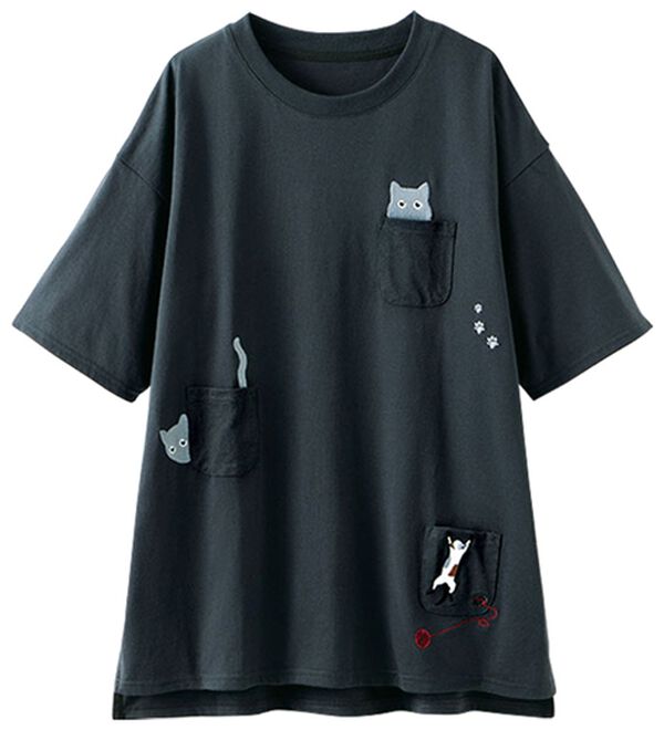 BELLUNA（ベルーナ）の「ネコ刺しゅうビッグプルオーバー（カットソー）」｜詳細画像