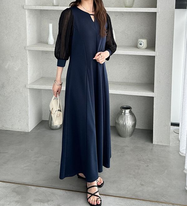 GeeRA（ジーラ）の「袖楊柳シアー美ラインワンピース（カットソーワンピース）」｜詳細画像