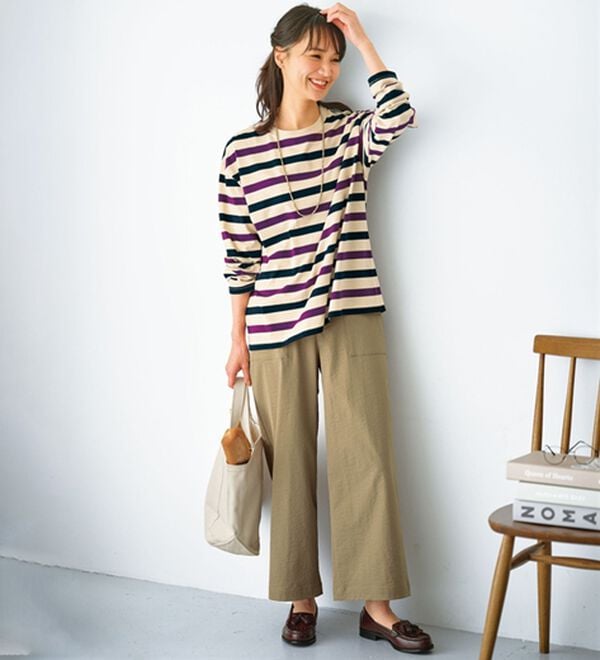 BELLUNA（ベルーナ）の「綿１００％配色ボーダープルオーバー（カットソー）」｜詳細画像