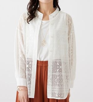 BELLUNA（ベルーナ）の「上品レース素材シャツチュニック（チュニック）」｜オフ白