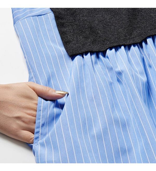 RANAN（ラナン）の「ジップデザイン異素材切替ストライプワンピース（その他ワンピース）」｜詳細画像