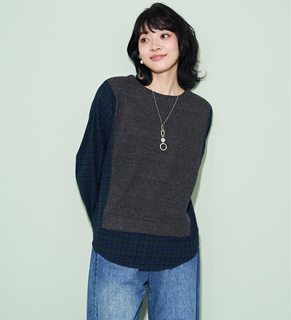 BELLUNA（ベルーナ）の「チェック柄切替デザインプルオーバー（ニット・セーター）」｜詳細画像