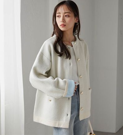 RANAN（ラナン）の「裏配色ゴールド調ボタンニットコーディガン（ニットカーディガン）」