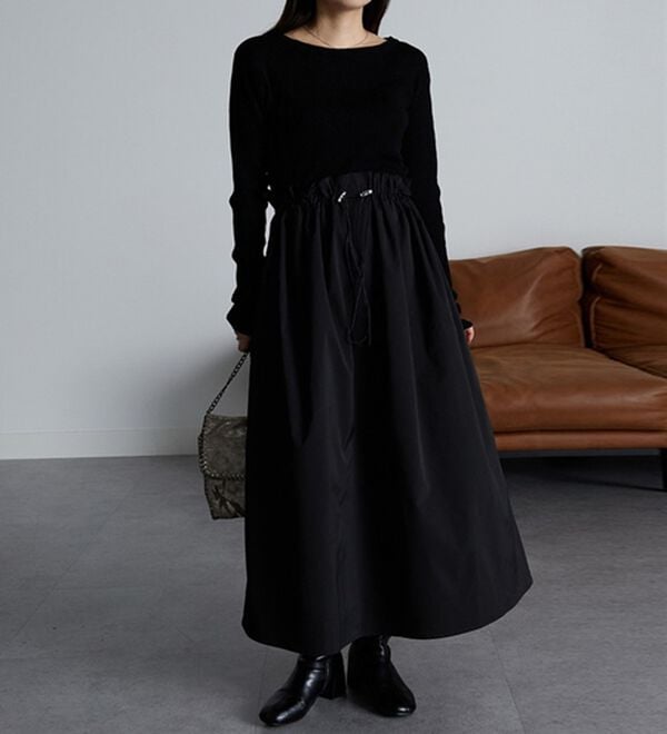 RANAN（ラナン）の「ドロストニットドッキングワンピース（ドッキングワンピース）」｜ブラック