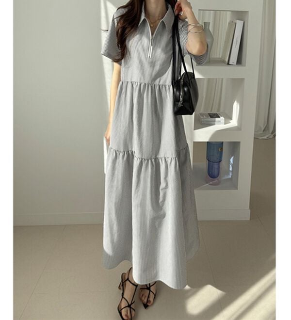 GeeRA（ジーラ）の「サッカーティアードハーフジップワンピース（その他ワンピース）」｜詳細画像