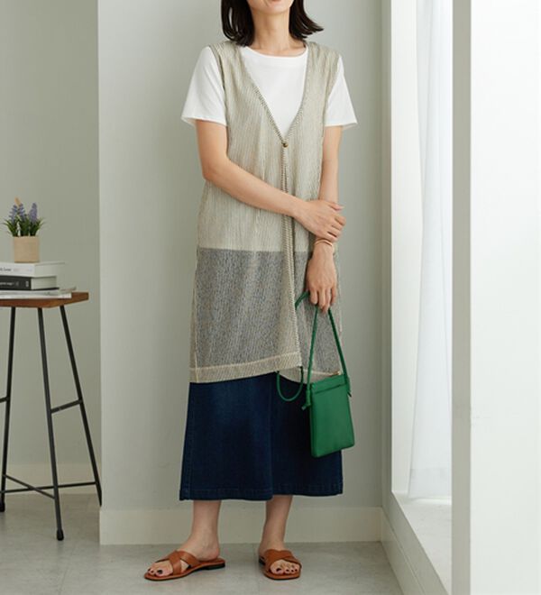 BELLUNA（ベルーナ）の「【2点セット】シアーストライプ素材ジレアンサンブル（アンサンブル）」｜詳細画像