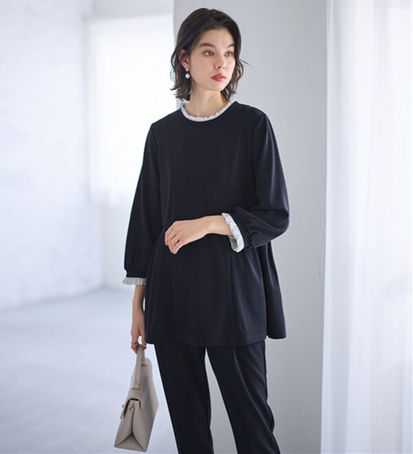 GeeRA（ジーラ）の「【２点セット】バイカラーフリル衿ブラウスセットアップ（その他スーツ）」｜詳細画像