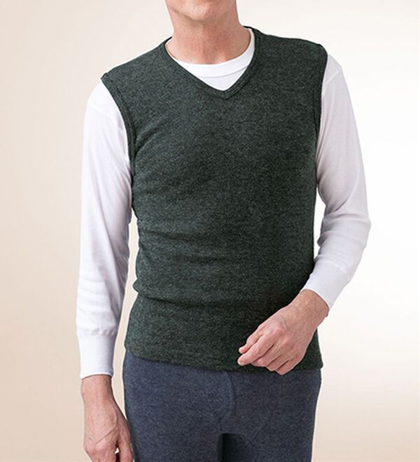 「日本製　３重奏のぬくもりエア３インナー　Ｖベスト（メンズ肌着・インナーウェア）」｜詳細画像