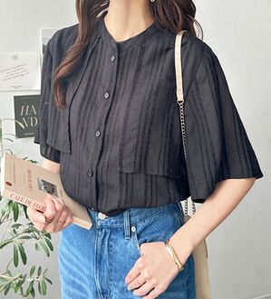 GeeRA（ジーラ）の「バンドカラーシアーストライプシャツ（シャツ）」｜ブラック