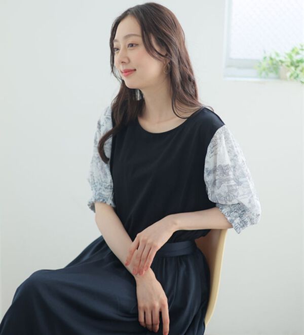 A HAPPY MARILYN（アハッピーマリリン）の「選べる袖異素材 キレイめカットソー 半袖 プルオーバー（カットソー）」｜詳細画像