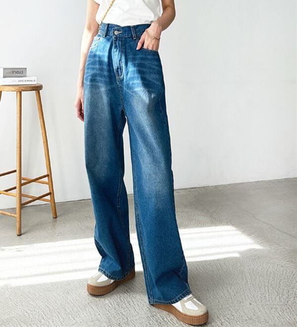 GeeRA（ジーラ）の「美脚見え！２ボタンウエストワイドデニムパンツ（フルレングスパンツ）」｜詳細画像