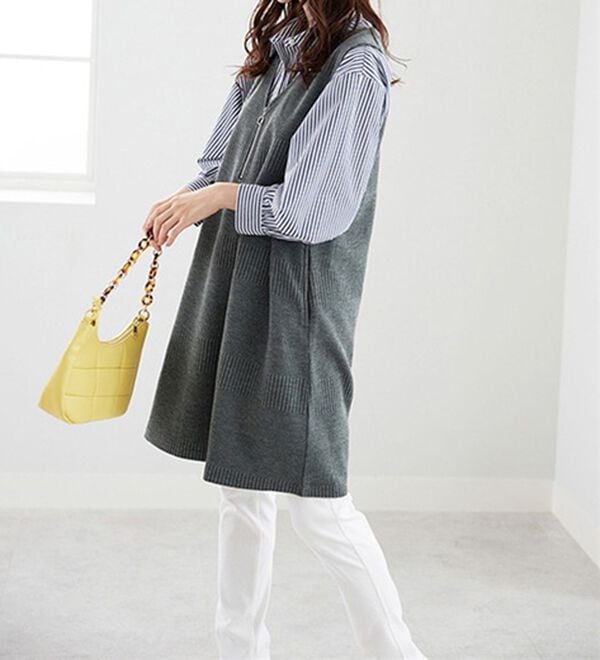 BELLUNA（ベルーナ）の「ボーダージャカード素材ジャンパースカート（ジャンパースカート）」｜詳細画像