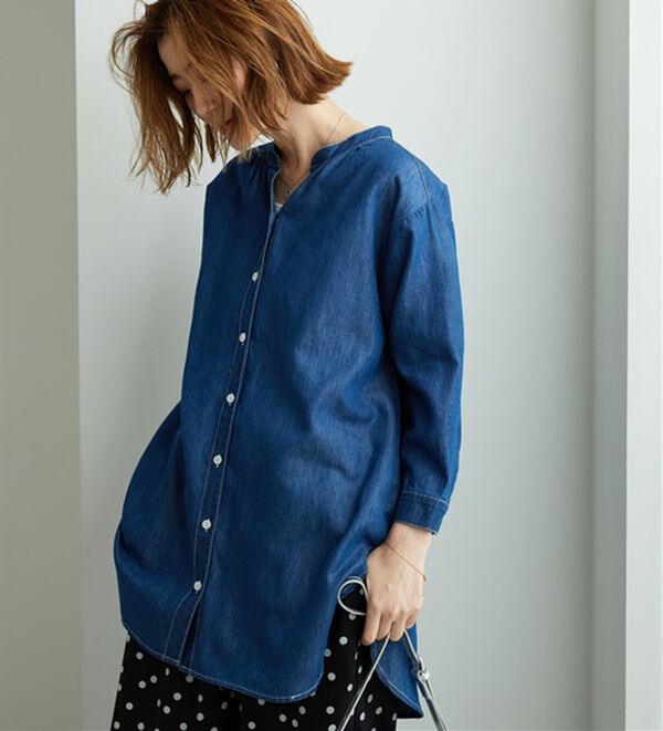 BELLUNA（ベルーナ）の「やわらかデニム素材シャツチュニック（チュニック）」｜詳細画像