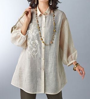 BELLUNA（ベルーナ）の「麻混素材刺しゅうオーバーブラウス（ブラウス）」｜詳細画像