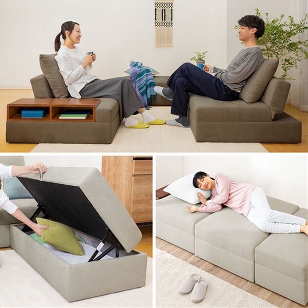 組みかえ自在！飾り棚テーブル付ソファベッド＜ソファーベッド・カウチ