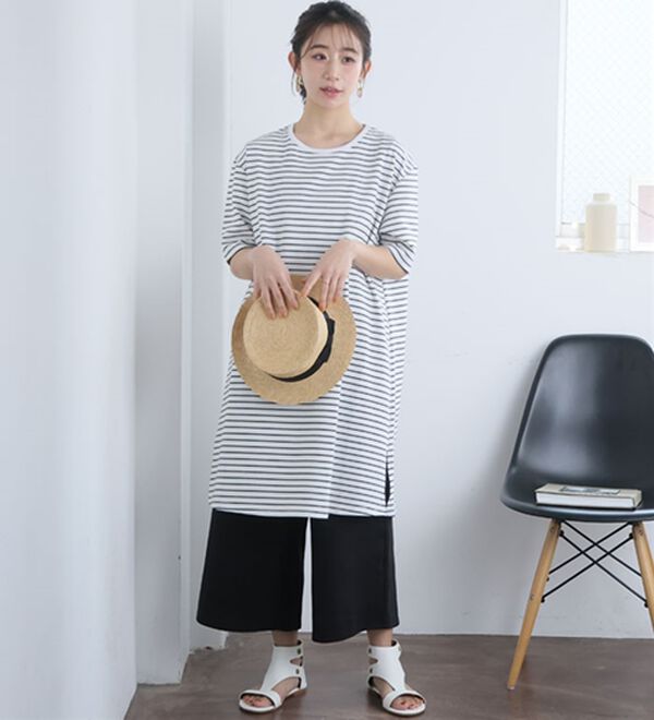 A HAPPY MARILYN（アハッピーマリリン）の「【Ｍ～８Ｌ】【接触冷感・吸水速乾】体型カバー五分袖チュニック（チュニック）」｜詳細画像