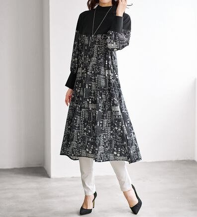 BELLUNA（ベルーナ）の「【Ｌａｇｒｉｌｕａ】ニット切替プリントワンピース（プリントワンピース）」