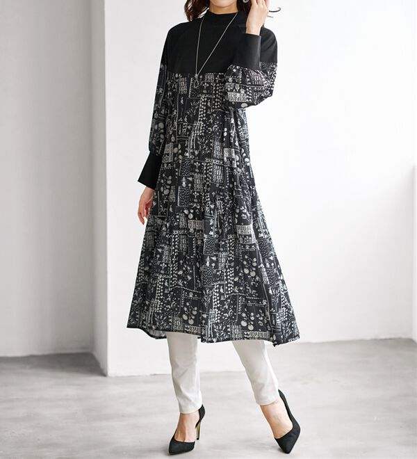 BELLUNA（ベルーナ）の「【Ｌａｇｒｉｌｕａ】ニット切替プリントワンピース（プリントワンピース）」｜詳細画像