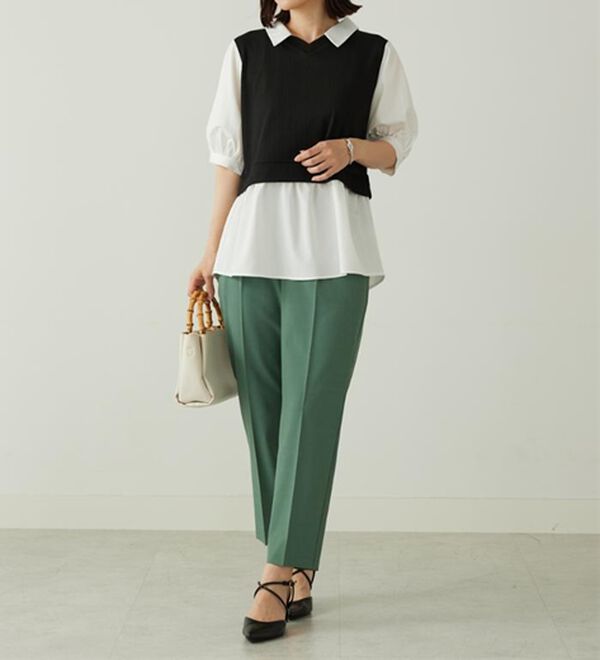 BELLUNA（ベルーナ）の「衿付きVネック異素材切替チュニック（チュニック）」｜詳細画像