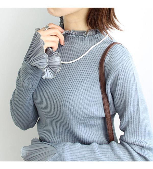 GeeRA（ジーラ）の「プリーツ付ハイネックリブニットトップス（ニット・セーター）」｜詳細画像