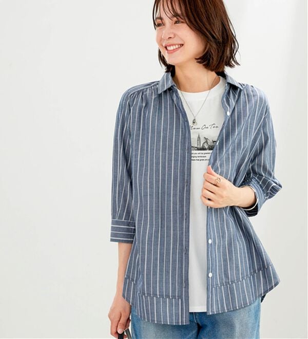 BELLUNA（ベルーナ）の「サラリ快適！ギャザー使いシャツチュニック（チュニック）」｜詳細画像