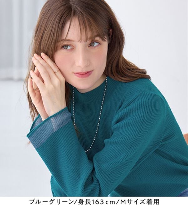 alotta（アロッタ）の「パチパチしにくい！洗える袖シアー切替ニットプルオーバー（ニット・セーター）」｜詳細画像