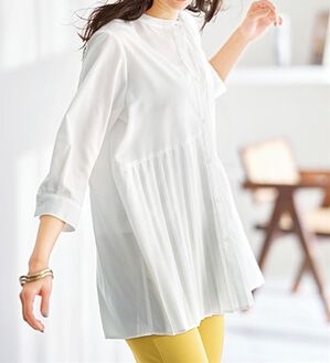 BELLUNA（ベルーナ）の「プリーツ切替デザインチュニック（チュニック）」｜オフ白