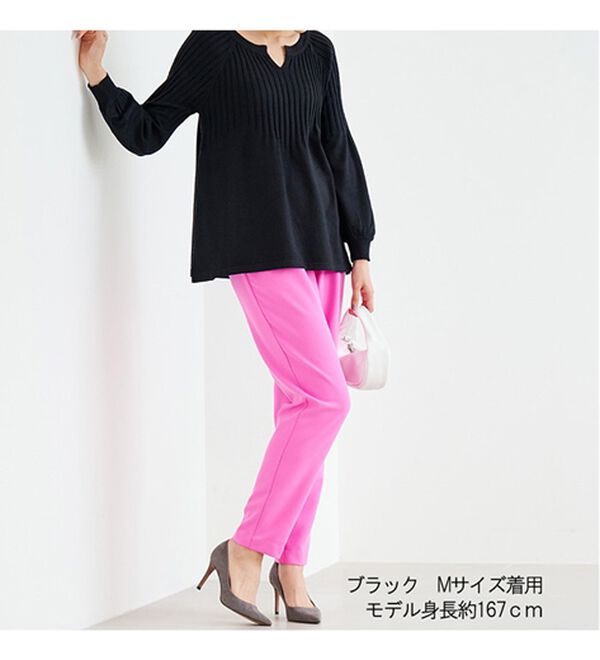 RANAN（ラナン）の「洗える！もちもちボリューム袖キーネックニット（チュニック）」｜詳細画像